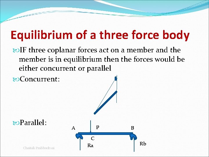 Equilibrium of a three force body IF three coplanar forces act on a member