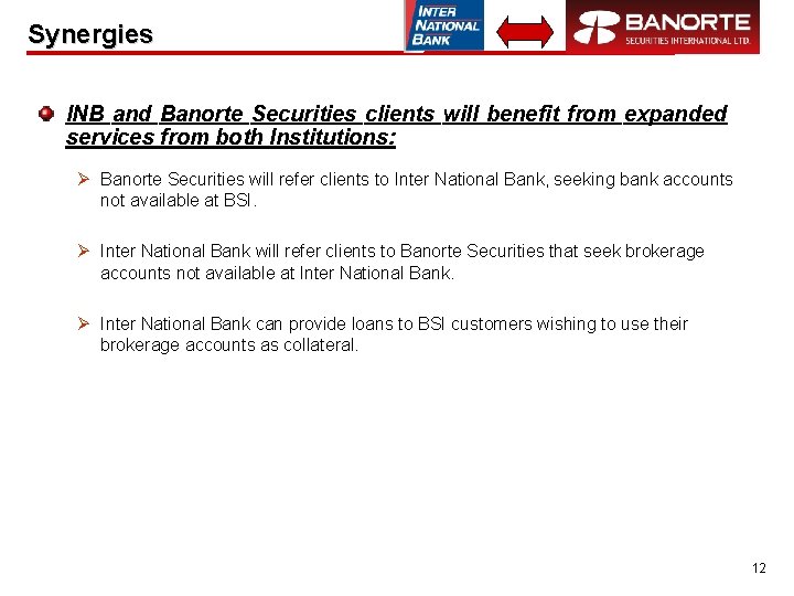 Synergies INB and Banorte Securities clients will benefit from expanded services from both Institutions: