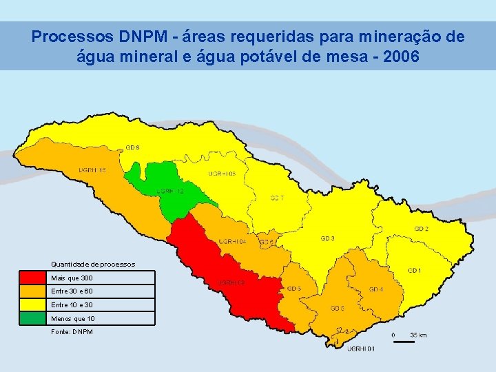 Processos DNPM - áreas requeridas para mineração de água mineral e água potável de