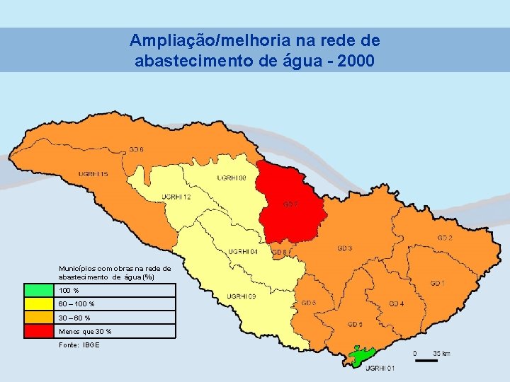 Ampliação/melhoria na rede de abastecimento de água - 2000 Municípios com obras na rede