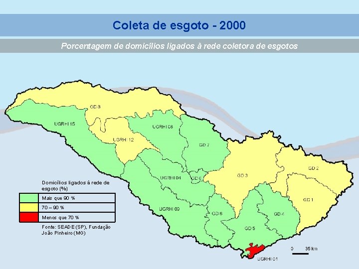 Coleta de esgoto - 2000 Porcentagem de domicílios ligados à rede coletora de esgotos