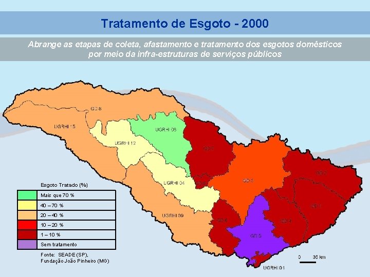 Tratamento de Esgoto - 2000 Abrange as etapas de coleta, afastamento e tratamento dos