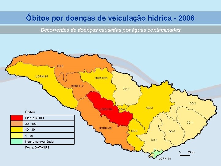 Óbitos por doenças de veiculação hídrica - 2006 Decorrentes de doenças causadas por águas