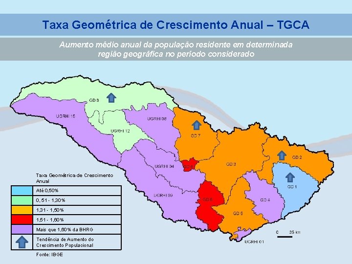 Taxa Geométrica de Crescimento Anual – TGCA Aumento médio anual da população residente em