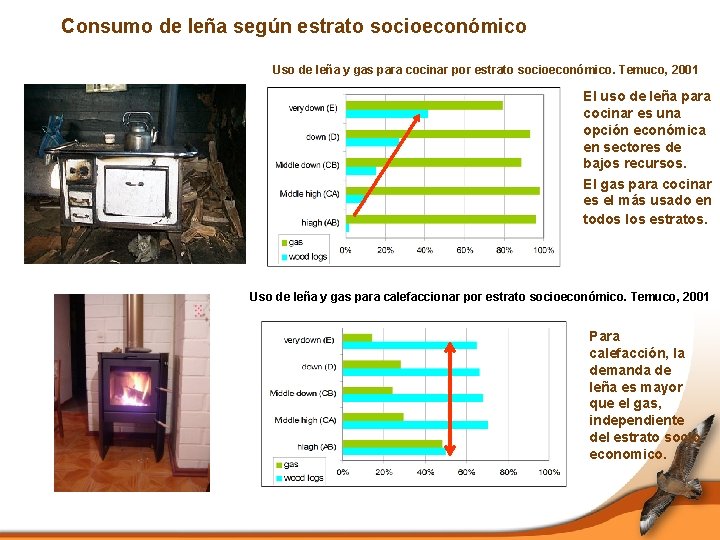 Consumo de leña según estrato socioeconómico Uso de leña y gas para cocinar por