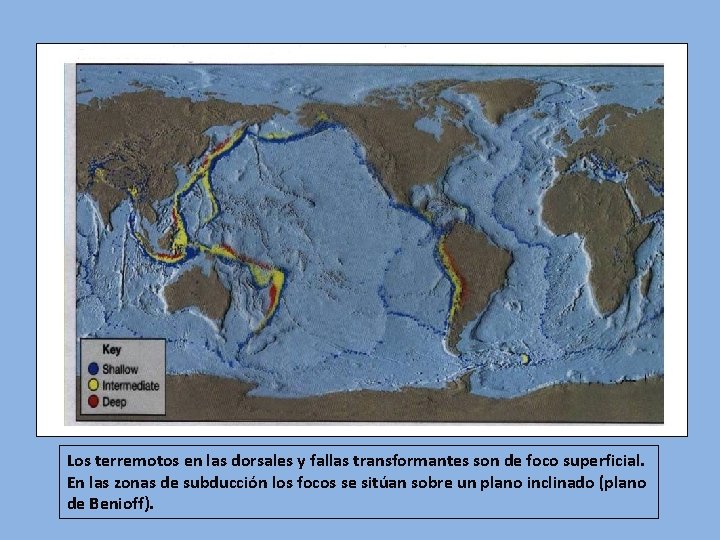 Los terremotos en las dorsales y fallas transformantes son de foco superficial. En las