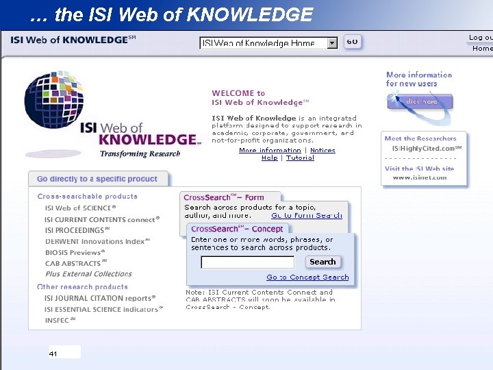 … the ISI Web of KNOWLEDGE 41 