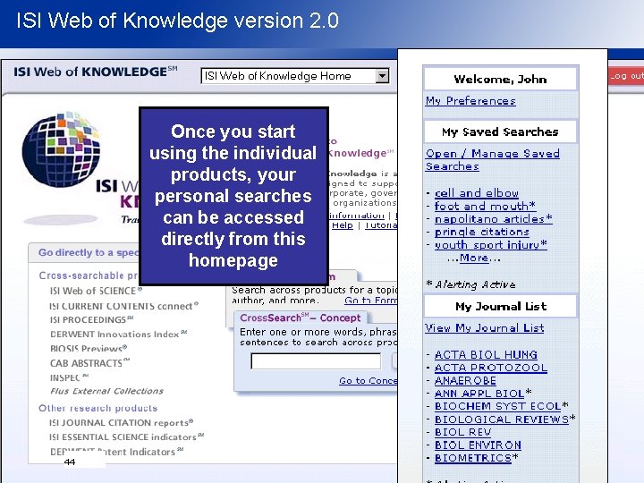 ISI Web of Knowledge version 2. 0 Once you start using the individual products,