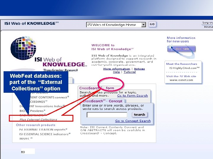 Web. Feat databases: part of the “External Collections” option 63 