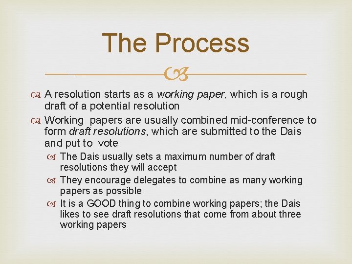The Process A resolution starts as a working paper, which is a rough draft