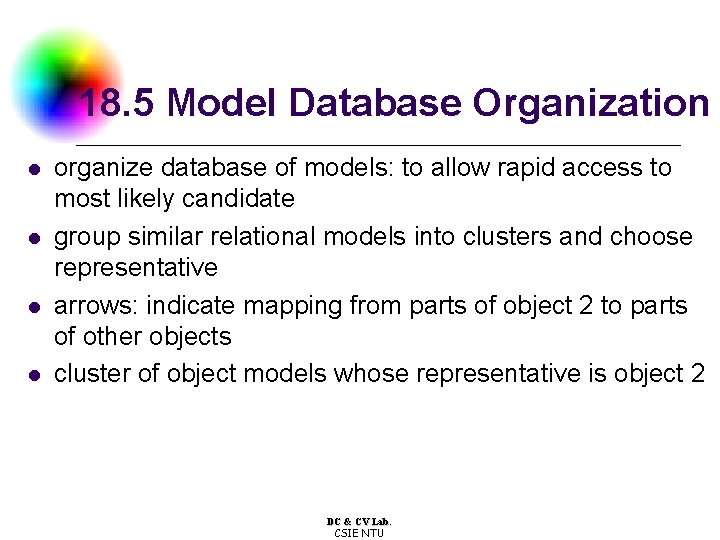 18. 5 Model Database Organization l l organize database of models: to allow rapid