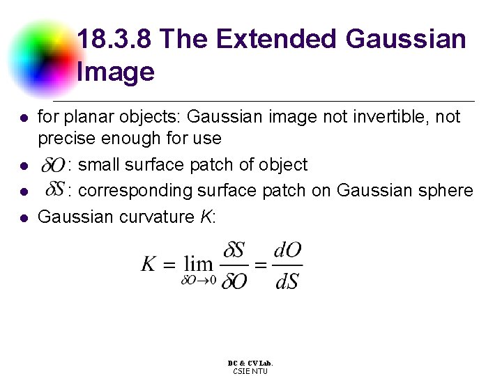18. 3. 8 The Extended Gaussian Image l l for planar objects: Gaussian image