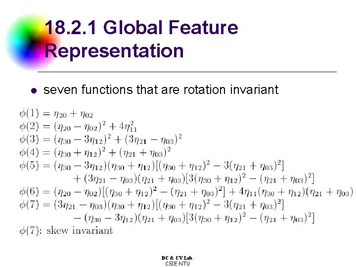 18. 2. 1 Global Feature Representation l seven functions that are rotation invariant DC