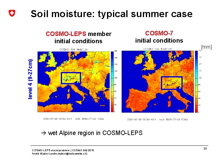 Soil moisture: typical summer case COSMO-7 initial conditions [mm] level 4 (9 -27 cm)
