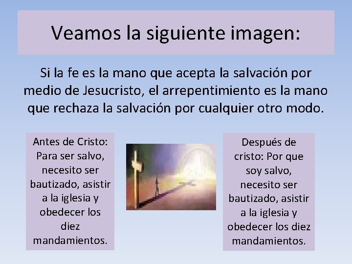 Veamos la siguiente imagen: Si la fe es la mano que acepta la salvación