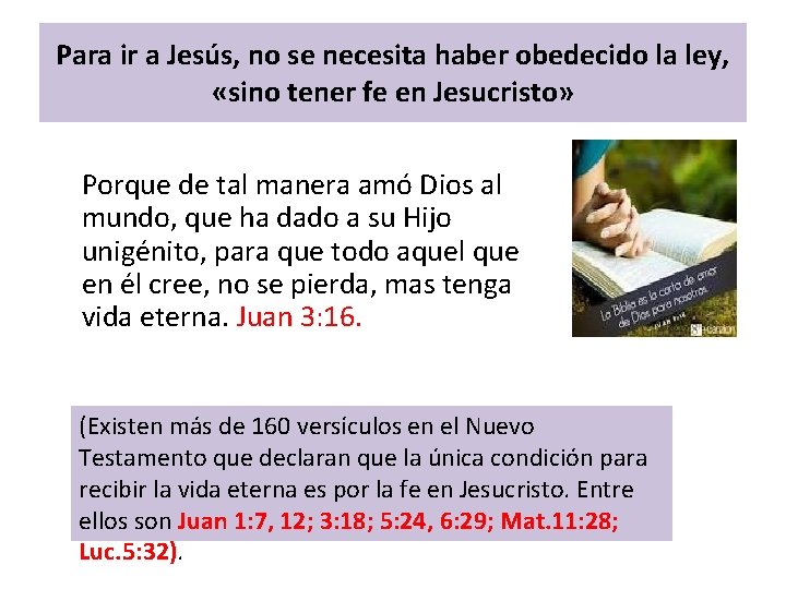 Para ir a Jesús, no se necesita haber obedecido la ley, «sino tener fe