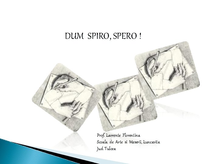 DUM SPIRO, SPERO ! Prof. Lavrente Florentina Scoala de Arte si Meserii, Luncavita Jud.