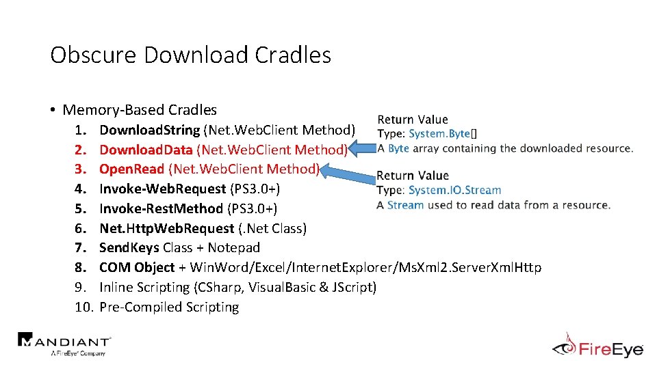 Obscure Download Cradles • Memory-Based Cradles 1. 2. 3. 4. 5. 6. 7. 8.