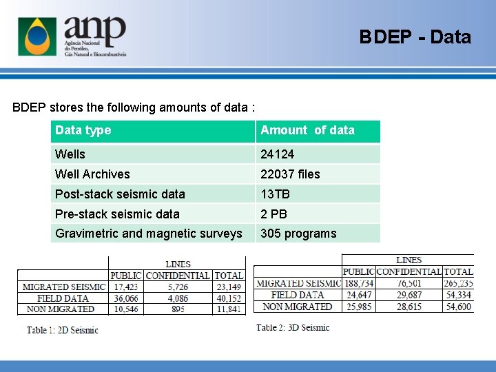 BDEP - Data BDEP stores the following amounts of data : Data type Amount