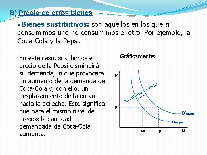 B) Precio de otros bienes • Bienes sustitutivos: son aquellos en los que si