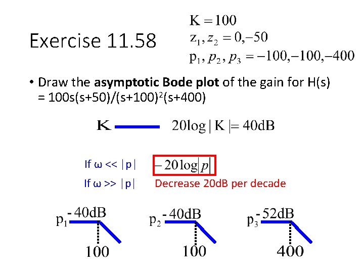 Exercise 11. 58 • Draw the asymptotic Bode plot of the gain for H(s)