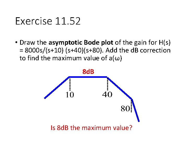 Exercise 11. 52 • Draw the asymptotic Bode plot of the gain for H(s)