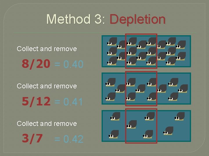 Method 3: Depletion Collect and remove 8/20 = 0. 40 Collect and remove 5/12