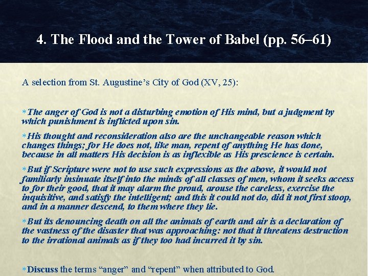 4. The Flood and the Tower of Babel (pp. 56– 61) A selection from