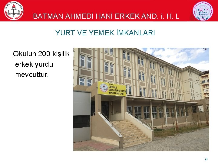 BATMAN AHMEDİ HANİ ERKEK AND. i. H. L YURT VE YEMEK İMKANLARI Okulun 200