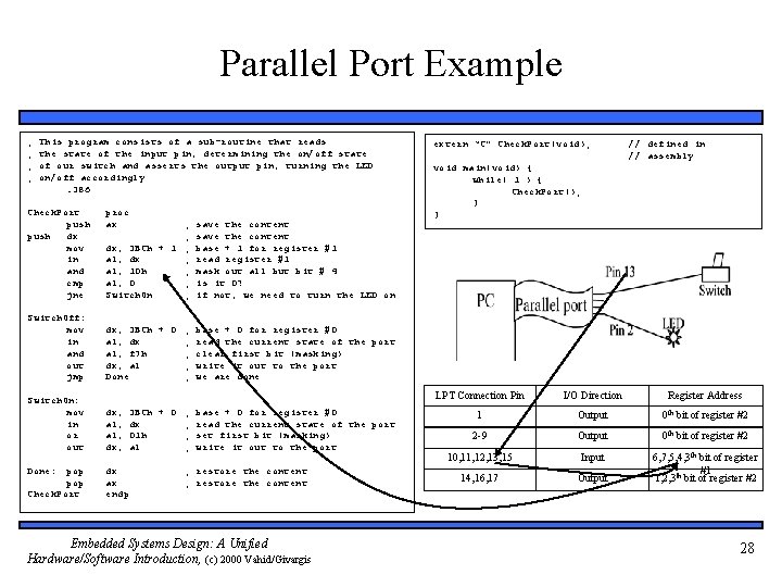 Parallel Port Example ; ; This program consists of a sub-routine that reads the