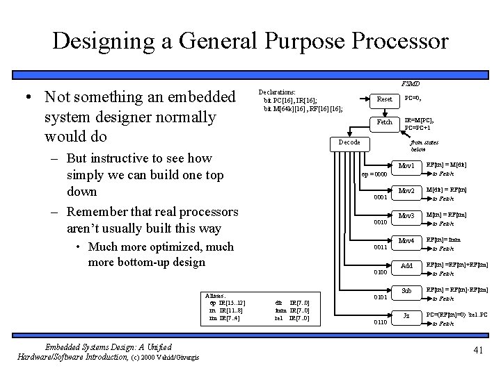 Designing a General Purpose Processor • Not something an embedded system designer normally would