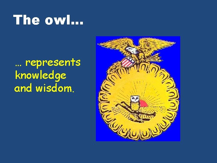 The owl. . . … represents knowledge and wisdom. 