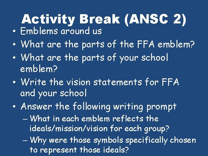 Activity Break (ANSC 2) • Emblems around us • What are the parts of