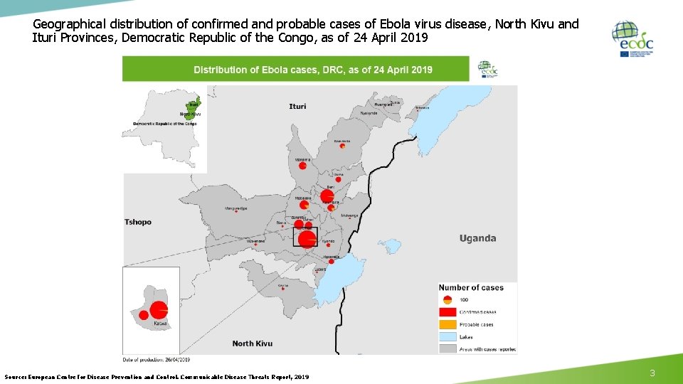 Geographical distribution of confirmed and probable cases of Ebola virus disease, North Kivu and