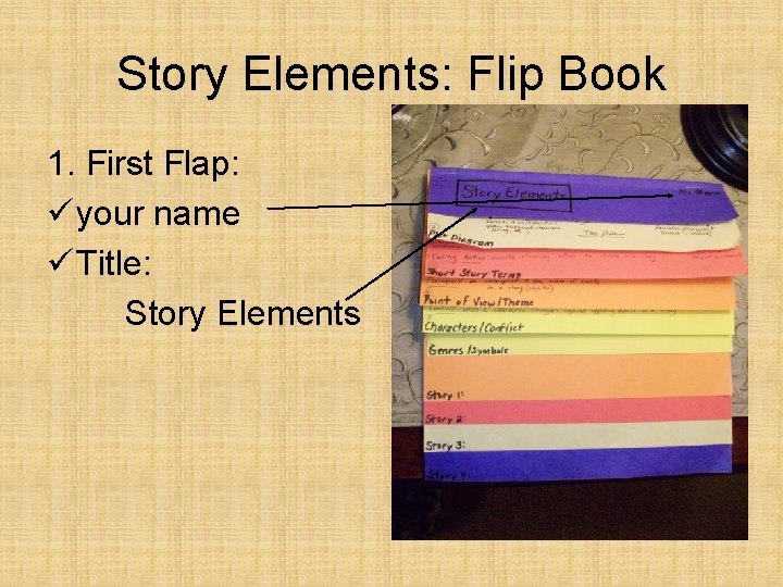 Story Elements: Flip Book 1. First Flap: ü your name ü Title: Story Elements