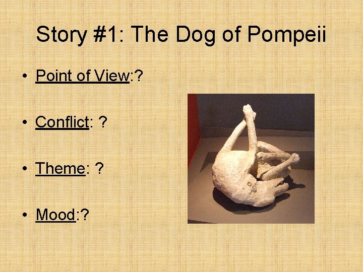 Story #1: The Dog of Pompeii • Point of View: ? • Conflict: ?
