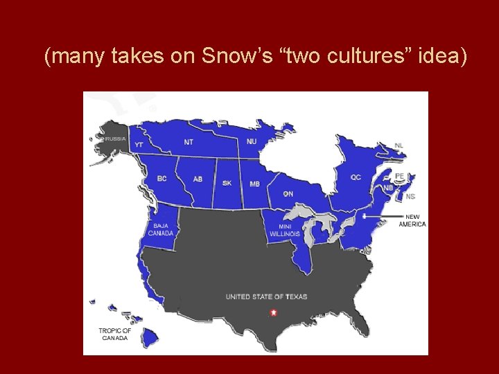 (many takes on Snow’s “two cultures” idea) 