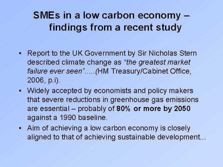 SMEs in a low carbon economy – findings from a recent study • Report