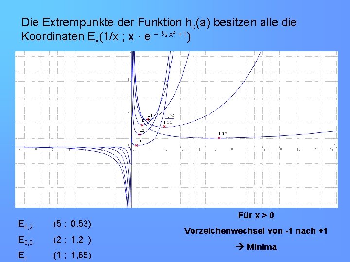 Die Extrempunkte der Funktion hx(a) besitzen alle die Koordinaten Ex(1/x ; x · e