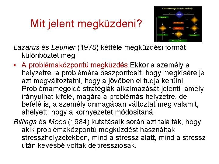 Mit jelent megküzdeni? Lazarus és Launier (1978) kétféle megküzdési formát különböztet meg: • A