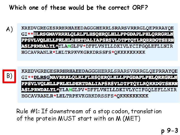 Which one of these would be the correct ORF? A) B) Rule #1: If