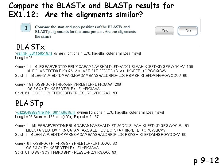 Compare the BLASTx and BLASTp results for EX 1. 12: Are the alignments similar?