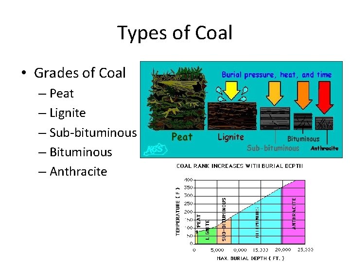 Types of Coal • Grades of Coal – Peat – Lignite – Sub‐bituminous –