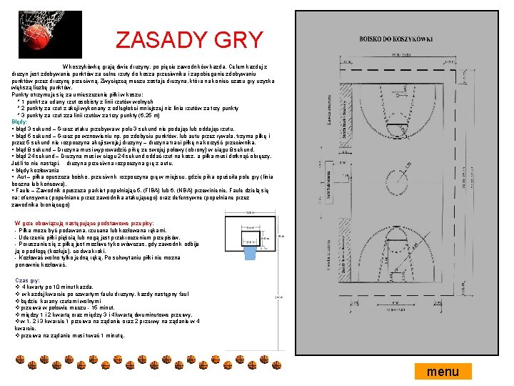 ZASADY GRY W koszykówkę grają dwie drużyny, po pięciu zawodników każda. Celem każdej z