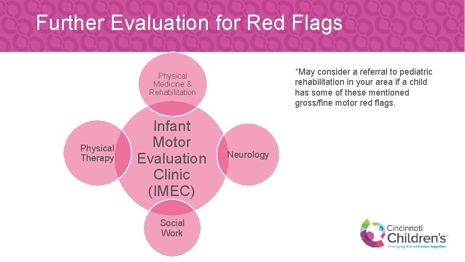 Further Evaluation for Red Flags *May consider a referral to pediatric rehabilitation in your
