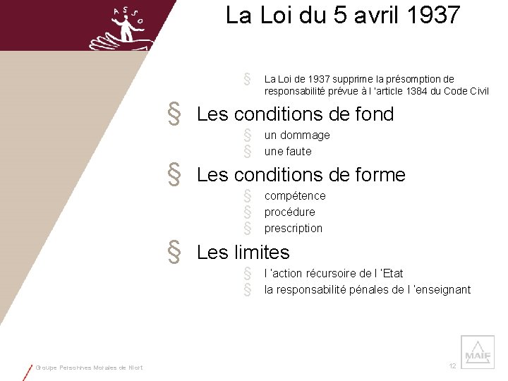 La Loi du 5 avril 1937 § § Groupe Personnes Morales de Niort La