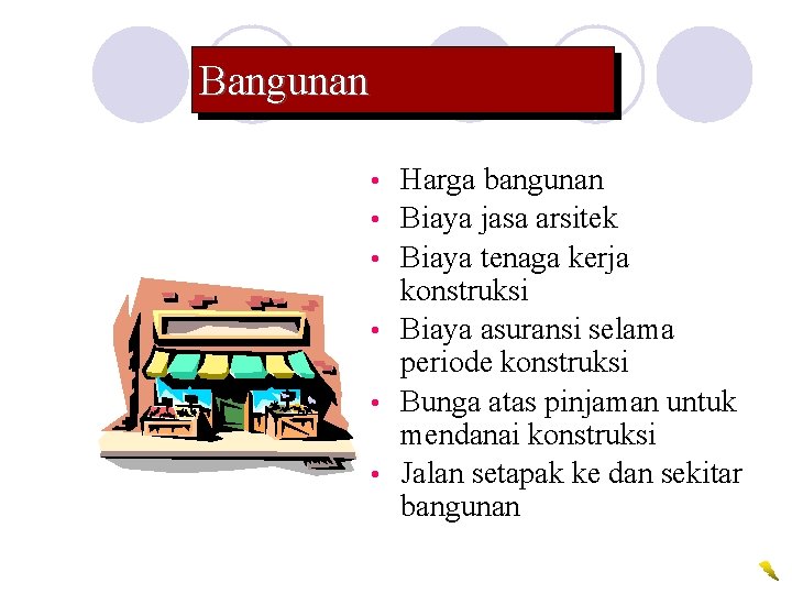 Bangunan • Harga bangunan • Biaya jasa arsitek • Biaya tenaga kerja konstruksi •