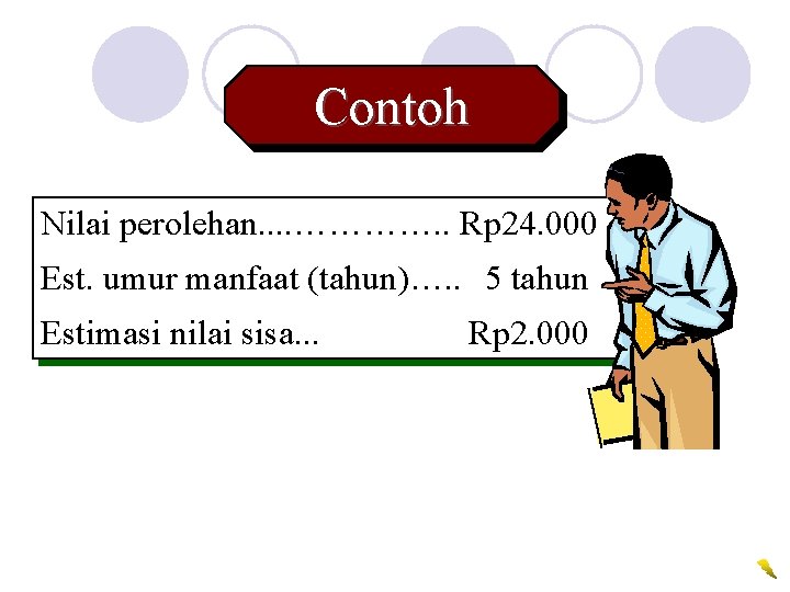 Contoh Nilai perolehan. . …………. . Rp 24. 000 Est. umur manfaat (tahun)…. .