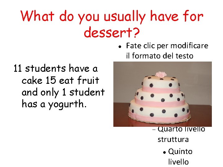 What do you usually have for dessert? 11 students have a cake 15 eat