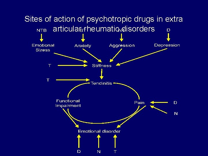 Sites of action of psychotropic drugs in extra articular rheumatic disorders 